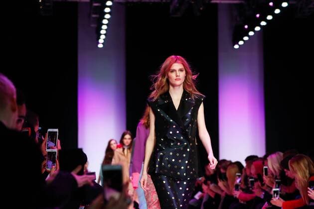 MOSCOW, RUSSIA - MARCH 12, 2017: A model showcases creations during a runway show for the Spring Summer 2017 collection by Russian fashion designer Alexandr Rogov on the opening day of the 2017 Mercedes-Benz Fashion Week Russia in the Manege Central Exhibition Hall. Artyom Geodakyan TASS  TS043FEE