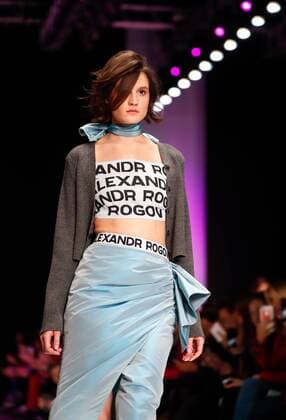 MOSCOW, RUSSIA - MARCH 12, 2017: A model showcases creations during a runway show for the Spring Summer 2017 collection by Russian fashion designer Alexandr Rogov on the opening day of the 2017 Mercedes-Benz Fashion Week Russia in the Manege Central Exhibition Hall. Artyom Geodakyan TASS  TS043FF1