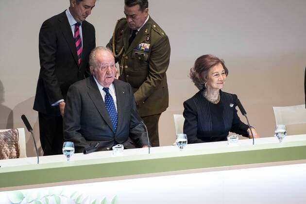 King Juan Carlos and Queen Sofia attends to the act of imposition of the great cross of the civil order of Alfonso X el Sabio to D. Francisco Luzon Lopez at Reina Sofia Museum in Madrid. March 13, 2017.  (20170313038)