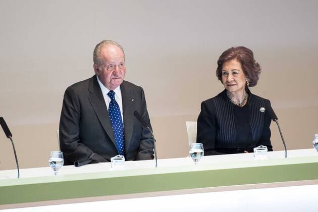 King Juan Carlos and Queen Sofia attends to the act of imposition of the great cross of the civil order of Alfonso X el Sabio to D. Francisco Luzon Lopez at Reina Sofia Museum in Madrid. March 13, 2017.  (20170313039)