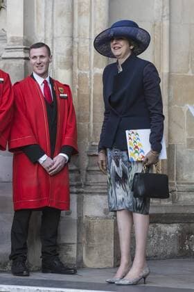 Commonwealth Day, Westminster Abbey, London, UK London, UK. 13 March 2017. Prime Minister Theresa May. To mark and celebrate the Sapphire Jubilee of HM The Queen, 65 years as Head of The Commonwealth, HM The Queen, members of the Royal Family and guests attend a service at Westminster Abbey.