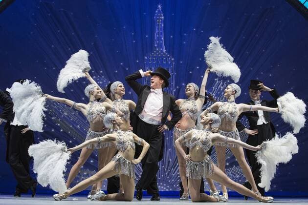 An American in Paris, London, UK London, UK. 14 March 2017. Haydn Oakley (Henri Baurel) at the centre. UK Premiere of the Tony Award-winning new musical An American in Paris at the Dominion Theatre. Directed and choreographed by Christopher Wheeldon, the musical stars Robert Fairchild, Leanne Cope, Haydn Oakley, Zoe Rainey, David Seadon-Young and Jane Asher.