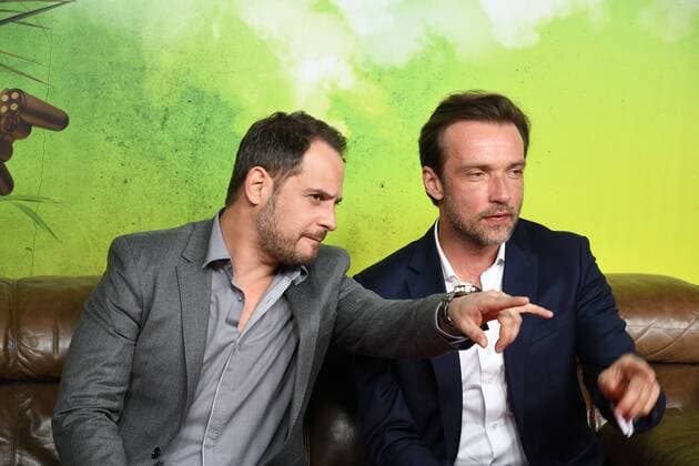 Die Schauspieler Moritz Bleibtreu, l-r, Lucas Gregorowicz kommen am 14.03.2017 zur Filmpremiere des Films Lommbock in den Cinedom in Köln.