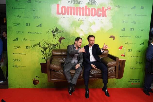 Die Schauspieler Moritz Bleibtreu, l-r, Lucas Gregorowicz kommen am 14.03.2017 zur Filmpremiere des Films Lommbock in den Cinedom in Köln.