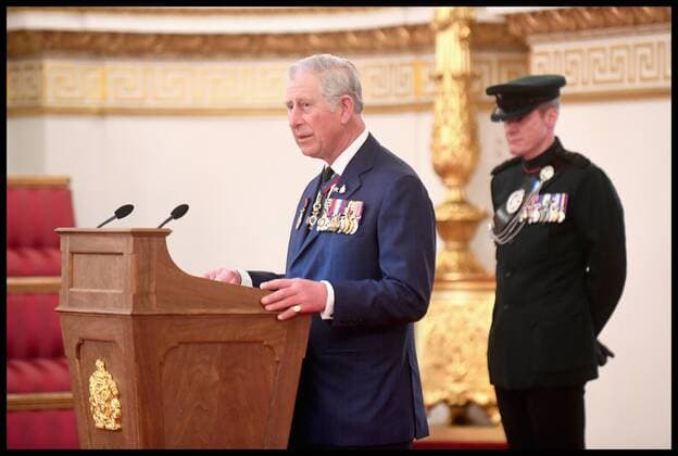 . 14 03 2017. London, United Kingdom. The Royal Gurkha service medals. Prince Charles, Prince of Wales attends a medal presentation for The Royal Gurkha Rifles at Buckingham Palace on March 14, 2017 in London, England. 2017 marks the 40th anniversary of The Prince Of Wales as Colonel-in-Chief of The Royal Gurkha Rifles  xi-Imagesx xPoolx IIM-14660-0036