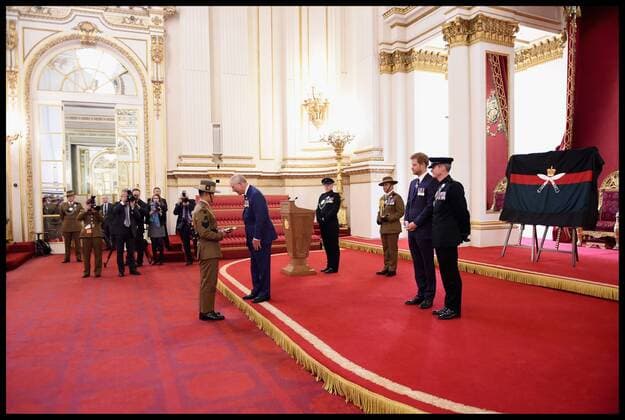 . 14 03 2017. London, United Kingdom. The Royal Gurkha service medals. Prince Charles, Prince of Wales attends a medal presentation for The Royal Gurkha Rifles at Buckingham Palace on March 14, 2017 in London, England. 2017 marks the 40th anniversary of The Prince Of Wales as Colonel-in-Chief of The Royal Gurkha Rifles  xi-Imagesx xPoolx IIM-14660-0039
