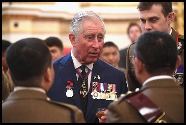 . 14 03 2017. London, United Kingdom. The Royal Gurkha service medals. Prince Charles, Prince of Wales attends a medal presentation for The Royal Gurkha Rifles at Buckingham Palace on March 14, 2017 in London, England. 2017 marks the 40th anniversary of The Prince Of Wales as Colonel-in-Chief of The Royal Gurkha Rifles  xi-Imagesx xPoolx IIM-14660-0040