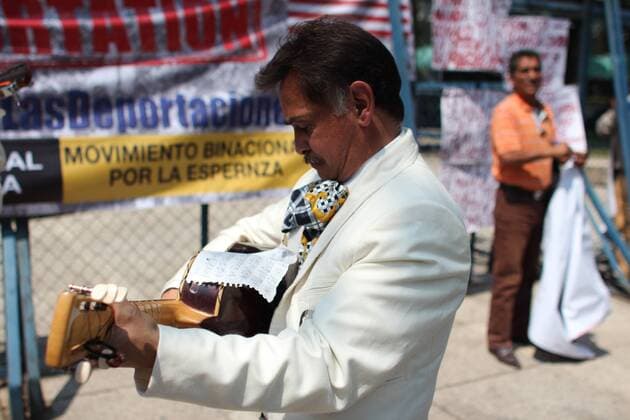 March 15, 2017 - Mexico City, Mexico - A mariachi band plays the national anthem of the United States as civil organizations take part in a demonstration called Serenade Breaking Walls against President Donald Trump s foreign policy towards Mexico outside U.S embassy in Mexico City, Mexico March 14, 2017. Mexico City Mexico  - ZUMAn230 20170315_zaa_n230_112 Copyright: xEmilioxEspejelx