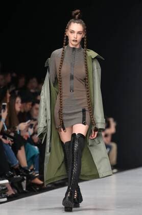 MOSCOW, RUSSIA - MARCH 15, 2017: A model showcases creations during a runway show for singer and designer Keti Topuria s collection at the 2017 Mercedes-Benz Fashion Week Russia at Manege Central Exhibition Hall. Anton Novoderezhkin TASS  TS0445F9