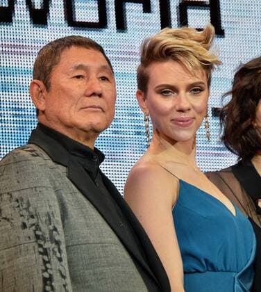 Japanese actor Takeshi Kitano(L) and actress Scarlett Johansson attend a world premiere for the film Ghost in the shell in Tokyo, Japan on March 16, 2017.  TKP2017031628 KEIZOxMORI