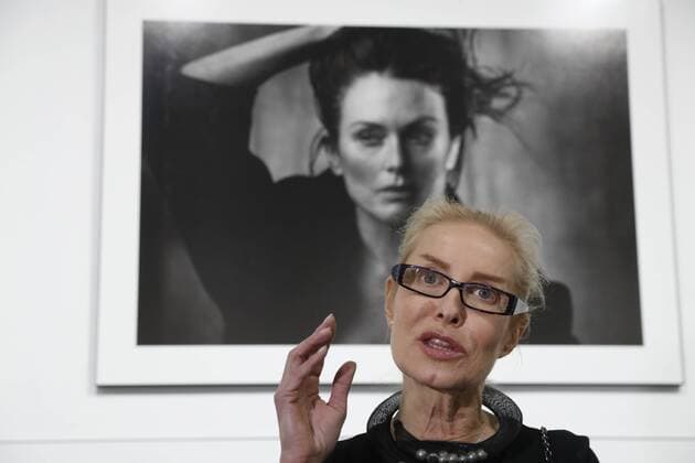 MOSCOW, RUSSIA - MARCH 16, 2017: Multimedia Art Museum director Olga Sviblova speaks at the opening of the â€˜Pirelli Calendar 2017 by Peter Lindberghâ€™ exhibition at Moscowâ€™s Multimedia Art Museum. The exhibition is open from March 17 to May 14, 2017. Artyom Geodakyan TASS  TS044852