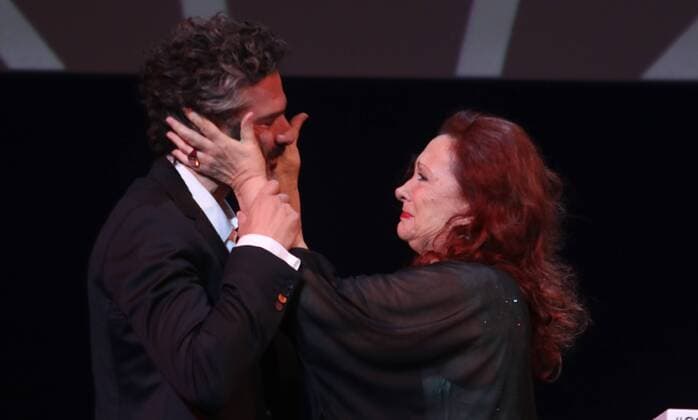 March 18, 2017 - MaLaga, Andalucia, EspaÃ‚Â±a - Argentinian actor Leonardo Sbaraglia (R), accompained by his mother Roxana Randon, speaks after receiving the Malaga-Sur Award during the 20th Edition of the Malaga Film Festival of Spanish Cinema at Cervantes Theater in Malaga, Spain, 18 March 2017 - ZUMAc161 20170318_zap_c161_012 Copyright: xLorenzoxCarnerox