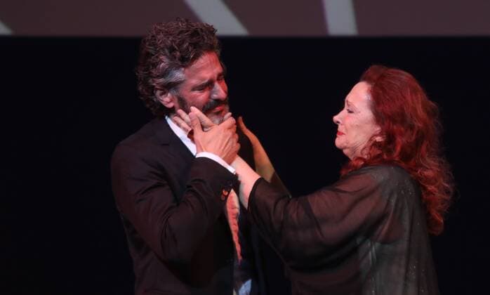 March 18, 2017 - MaLaga, Andalucia, EspaÃ‚Â±a - Argentinian actor Leonardo Sbaraglia (R), accompained by his mother Roxana Randon, speaks after receiving the Malaga-Sur Award during the 20th Edition of the Malaga Film Festival of Spanish Cinema at Cervantes Theater in Malaga, Spain, 18 March 2017 - ZUMAc161 20170318_zap_c161_013 Copyright: xLorenzoxCarnerox