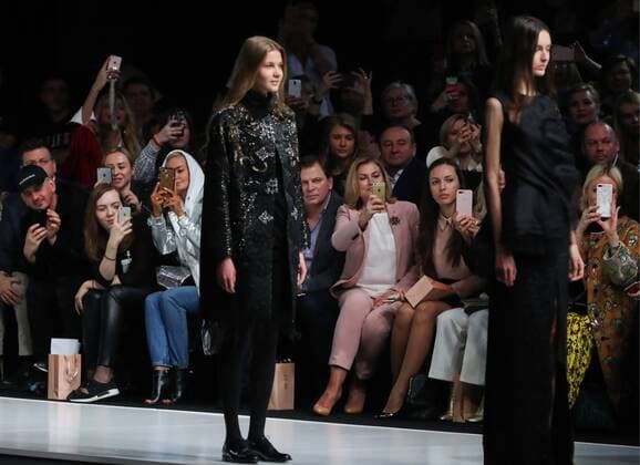 MOSCOW, RUSSIA - MARCH 21, 2017: Models showcase creations during a runway show for the Fall Winter 2017 collection titled Faberlic by Russian fashion designer Valentin Yudashkin at the 37th Moscow Fashion Week at Moscow s Gostiny Dvor Shopping and Exhibition Centre. Stanislav Krasilnikov TASS  TS045045