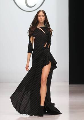 MOSCOW, RUSSIA - MARCH 21, 2017: A model showcases creations during a runway show for the Fall Winter 2017 pret-a-porter collection by Russian fashion designer Valentin Yudashkin at the 37th Moscow Fashion Week at Moscow s Gostiny Dvor Shopping and Exhibition Centre. Stanislav Krasilnikov TASS  TS045057