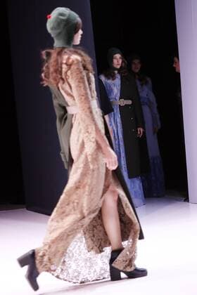 MOSCOW, RUSSIA - MARCH 22, 2017: A model showcases a creation during a catwalk show for the Fall Winter 2017-2018 collection be designer Elena Shipilova, the Moscow Fashion Week at Moscow s Gostiny Dvor Shopping and Exhibition Centre. Vyacheslav Prokofyev TASS  TS0451E4