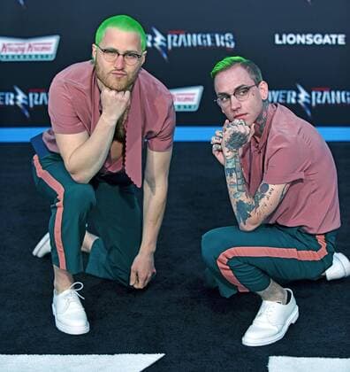 Mike Posner and Blackbear attend the Power Rangers premiere at the Westwood Village Theatre in Los Angeles on March 22, 2017.  LAP20170322840 CHRISTINExCHEW