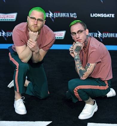 Mike Posner and Blackbear attend the Power Rangers premiere at the Westwood Village Theatre in Los Angeles on March 22, 2017.  LAP20170322841 CHRISTINExCHEW