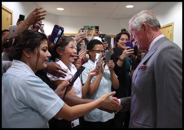 . 24 03 2017. London, United Kingdom. Prince Charles- Palace of Westminster incident. The Prince of Wales talks to nurses as he leaves after meeting paramedics and support staff who assisted those injured in the terrorist incident in Westminster at King s College Hospital in south London.  xi-Imagesx xPoolx IIM-14740-0019