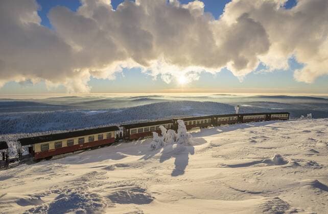 Germany, Saxony-Anhalt, Harz National Park, Brocken Railway at winter evening  PVCF01032
