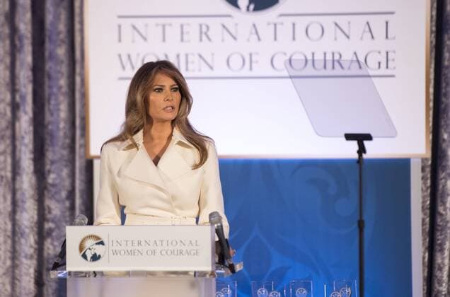 First Lady Melania Trump delivers remarks at the State Department ceremony to present the 2017 Secretary of State s International Women of Courage (IWOC) Award, in Washington, D.C. on March 29, 2017.  WAP20170329302 KEVINxDIETSCH