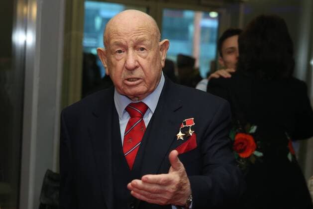 MOSCOW, RUSSIA - MARCH 29, 2017: First cosmonaut to perform a spacewalk Alexei Leonov attends the Moscow premiere of Russian film director Dmitriy Kiselev s First Time drama film about the first ever spacewalk by Leonov at the KARO 11 Oktyabr Cinema. Anton Novoderezhkin TASS  TS046098