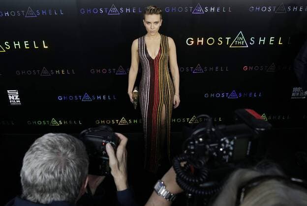 Scarlett Johansson arrives on the red carpet at the Ghost In The Shell New York premiere at AMC Lincoln Square Theater on March 29, 2017 in New York City.  NYP20170329144 JOHNxANGELILLO