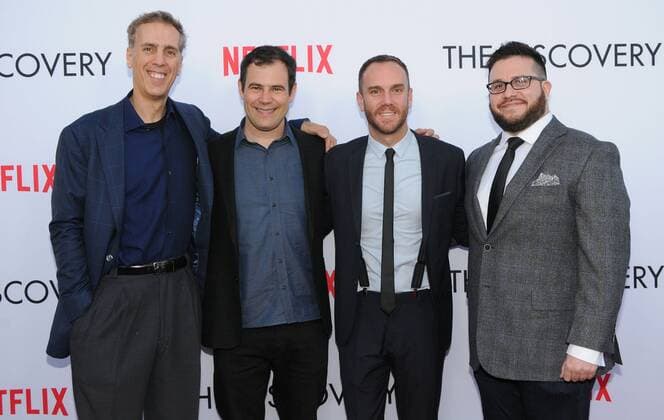 March 29, 2017 - Los Angeles, CA, United States - 29 March 2017 - Los Angeles, California - Alex Orlovsky, Charlie McDowell, Justin lader. Premiere Of Netflix s The Discovery held at The Vista Theater in Los Angeles. Photo Credit: AdMedia Los Angeles United States - ZUMAa123 20170329_zaa_a123_161 Copyright: xBirdiexThompsonx