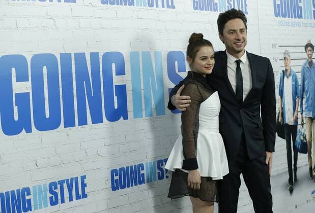 Zach Braff and Joey King arrive on the red carpet at the Going in Style World Premiere at SVA Theatre on March 30, 2017 in New York City.  NYP20170330138 JOHNxANGELILLO