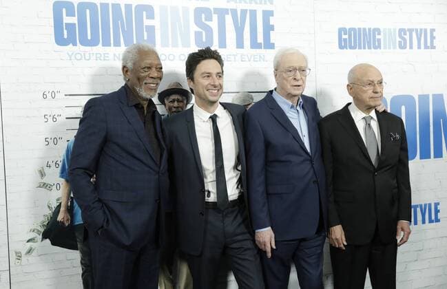 Morgan Freeman, Zach Braff, Michael Caine and Alan Arkin arrive on the red carpet at the Going in Style World Premiere at SVA Theatre on March 30, 2017 in New York City.  NYP20170330108 JOHNxANGELILLO