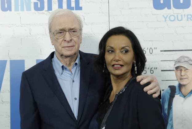 Michael Caine and Shakira Baksh arrive on the red carpet at the Going in Style World Premiere at SVA Theatre on March 30, 2017 in New York City.  NYP20170330126 JOHNxANGELILLO