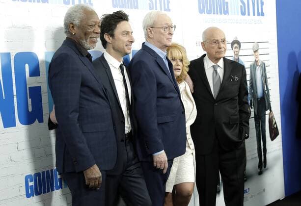 Morgan Freeman, Zach Braff, Michael Caine, Ann-Margaret and Alan Arkin arrive on the red carpet at the Going in Style World Premiere at SVA Theatre on March 30, 2017 in New York City.  NYP20170330110 JOHNxANGELILLO