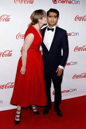 Emily Gordon and Kumail Nanjiani arrive for the CinemaCon 2017 Big Screen Achievement Awards at Caesars Palace, Las Vegas, Nevada on March 30, 2017.  LAV2017033025 JAMESxATOA