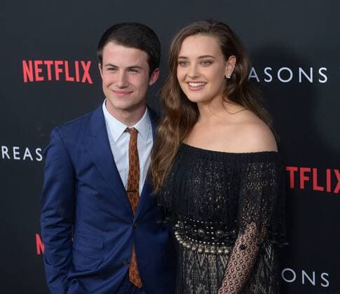 Cast members Dylan Minnette (L) and Katherine Langford attend the premiere of Netflix s 13 Reasons Why on the Paramount Pictures Studios lot in Los Angeles on March 30, 2017. Storyline: Follows teenager Clay Jensen, in his quest to uncover the story behind his classmate and crush, Hannah, and her decision to end her life.  LAP2017033029 JIMxRUYMEN