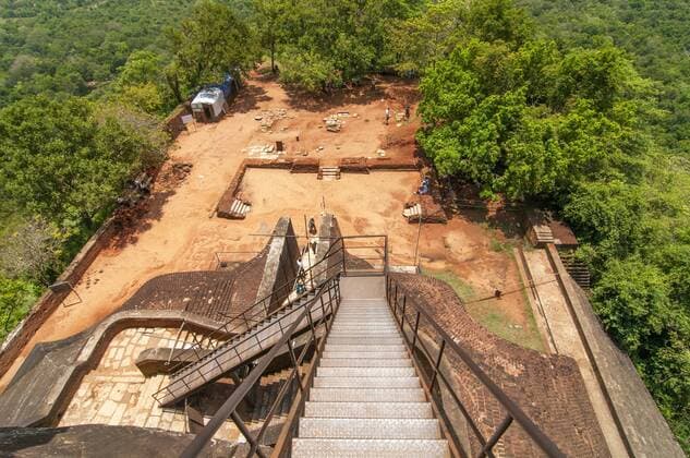 A view down the stairs of Sigiriya Rock or Lion Rock, a World Heritage Site near Dambulla, Sri Lanka  BEW1CD3CC3F