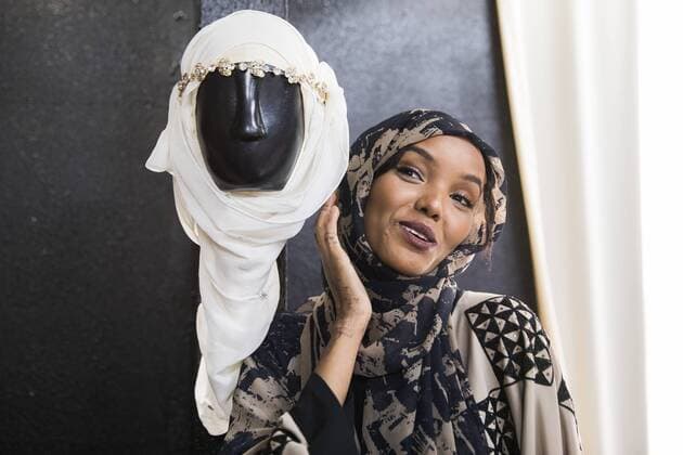 March 9, 2017 - Minneapolis, MN, U.S.A - Halima Aden playfully poses with a bridal hijab at Sabrina s Bridal Shop. LEILA NAVIDI ¢ leila.navidi@startribune.com ....BACKGROUND INFORMATION: Halima Aden shops with her friends at Karmel Square in Minneapolis on Thursday, March 9, 2017. Profile on Minnesota it girl, Halima Aden - the hijab-wearing Somali girl who was discovered by the fashion world after wearing a hijab and burkini during the Miss Minnesota pageant last year. She has walked the runway for Kanye at NY Fashion Week and is being signed by the elite modeling company IMG. Minneapolis U.S.A. - ZUMAm42_ 20170309_zaf_m42_037 Copyright: xLeilaxNavidix