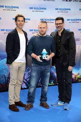 Tim Oliver Schultz, Axel Stein und Rick Kavanian bei der Film Premiere von Die Schlümpfe - Das verlorene Dorf am 2.04.2017 in Berlin Die Schluempfe - Das verlorene Dorf Filmpremiere in Berlin, 2017 