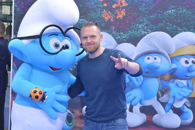 Axel Stein Ankunft am Blauen Teppich zur Deutschlandpremiere des Animationsfilmes, Die Schluempfe, das verlorene Dorf im Cinestar im Sony Center in Berlin, am 02.04.2017