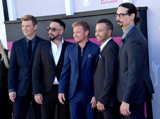 (L-R) Recording artists Nick Carter, AJ McLean, Brian Littrell, Howie D, and Kevin Richardson of music group Backstreet Boys attend the 52nd annual Academy of Country Music Awards held at T-Mobile Arena in Las Vegas, Nevada on April 2, 2017. The show will be telecast live on CBS.  LVP20170402124 JIMxRUYMEN