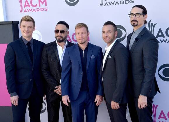 (L-R) Recording artists Nick Carter, AJ McLean, Brian Littrell, Howie D, and Kevin Richardson of music group Backstreet Boys attend the 52nd annual Academy of Country Music Awards held at T-Mobile Arena in Las Vegas, Nevada on April 2, 2017. The show will be telecast live on CBS.  LVP20170402125 JIMxRUYMEN
