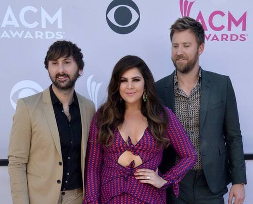 (L-R) Recording artists Dave Haywood, Hillary Scott, and Charles Kelley of music group Lady Antebellum attend the 52nd annual Academy of Country Music Awards held at T-Mobile Arena in Las Vegas, Nevada on April 2, 2017. The show will be telecast live on CBS.  LVP20170402186 JIMxRUYMEN