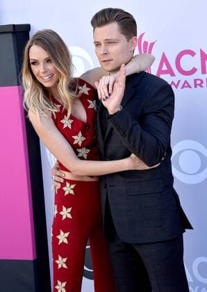 Christina Murphy (L) and recording artist Frankie Ballard attend the 52nd annual Academy of Country Music Awards held at T-Mobile Arena in Las Vegas, Nevada on April 2, 2017. The show will be telecast live on CBS.  LVP20170402238 JIMxRUYMEN