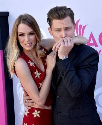 Christina Murphy (L) and recording artist Frankie Ballard attend the 52nd annual Academy of Country Music Awards held at T-Mobile Arena in Las Vegas, Nevada on April 2, 2017. The show will be telecast live on CBS.  LVP20170402239 JIMxRUYMEN
