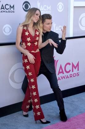 Christina Murphy (L) and recording artist Frankie Ballard attend the 52nd annual Academy of Country Music Awards held at T-Mobile Arena in Las Vegas, Nevada on April 2, 2017. The show will be telecast live on CBS.  LVP20170402242 JIMxRUYMEN