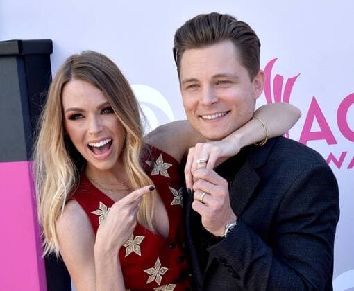 Christina Murphy (L) and recording artist Frankie Ballard attend the 52nd annual Academy of Country Music Awards held at T-Mobile Arena in Las Vegas, Nevada on April 2, 2017. The show will be telecast live on CBS.  LVP20170402240 JIMxRUYMEN