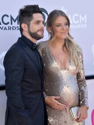 Recording artist Thomas Rhett (L) and Lauren Gregory Akins attend the 52nd annual Academy of Country Music Awards held at T-Mobile Arena in Las Vegas, Nevada on April 2, 2017. The show will be telecast live on CBS.  LVP20170402244 JIMxRUYMEN