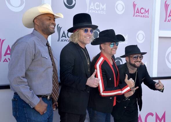 (L-R) Recording artists Cowboy Troy, Big Kenny and John Rich of music group Big & Rich, and DJ Sinister attend the 52nd annual Academy of Country Music Awards held at T-Mobile Arena in Las Vegas, Nevada on April 2, 2017. The show will be telecast live on CBS.  LVP20170402284 JIMxRUYMEN