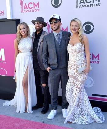 (L-R) Kristen White, musicians Preston Brust and Chris Lucas of LOCASH, and Kaitlyn Lucas attend the 52nd annual Academy of Country Music Awards held at T-Mobile Arena in Las Vegas, Nevada on April 2, 2017. The show will be telecast live on CBS.  LVP20170402338 JIMxRUYMEN