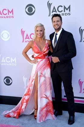 Caroline Boyer (L) and host Luke Bryan attend the 52nd annual Academy of Country Music Awards held at T-Mobile Arena in Las Vegas, Nevada on April 2, 2017. The show will be telecast live on CBS.  LVP20170402377 JIMxRUYMEN