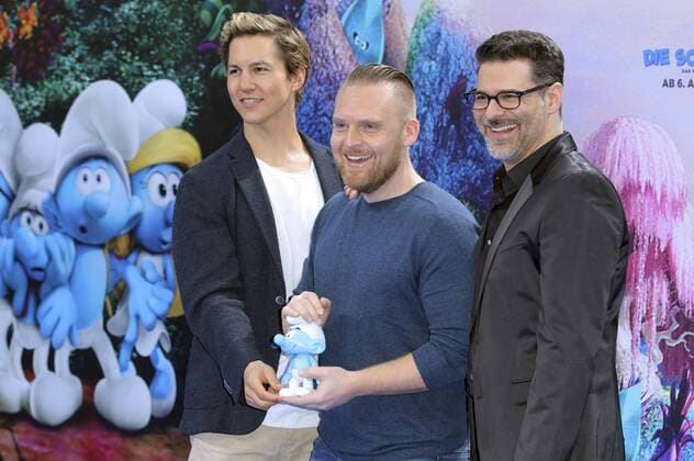 Tim Oliver Schultz, Axel Stein und Rick Kavanian bei der Premiere des Kinofilms Die Schlümpfe - Das verlorene Dorf im Cinestar Sony Center. Berlin, 02.04.2017 Foto:xS.xSchrapsx xFuturexImage